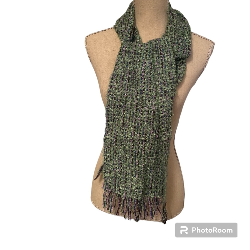 MUCROS WEAVERS SCARF IRISH IRELAND GREEN PURPLE BLUE LONG RECTANGLE FRINGE